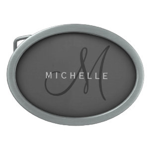 Professional Black Monogram Gray Your Name Belt Buckle