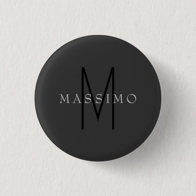 Professional Black Monogram Gray Your Name Button (Front)
