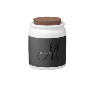 Professional Black Monogram Gray Your Name Candy Jar