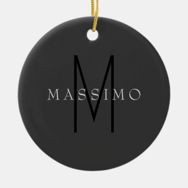 Professional Black Monogram Gray Your Name Ceramic Ornament (Front)