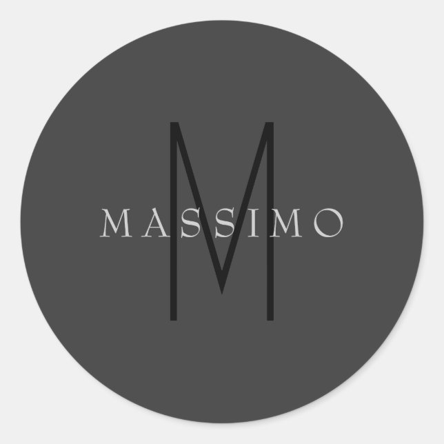 Professional Black Monogram Gray Your Name Classic Round Sticker (Front)