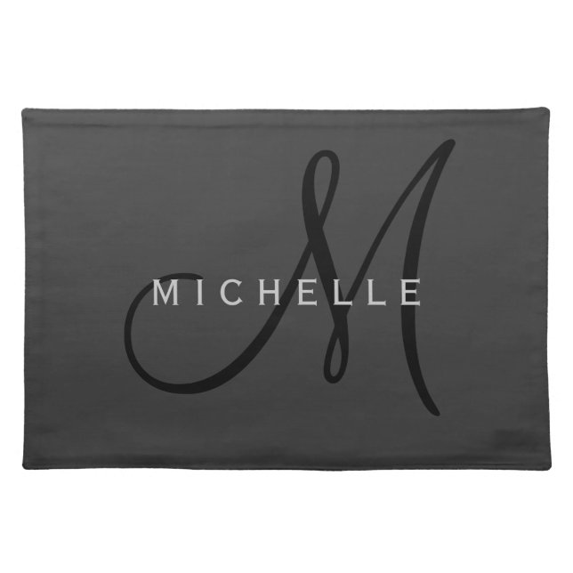 Professional Black Monogram Gray Your Name Cloth Placemat (Front)