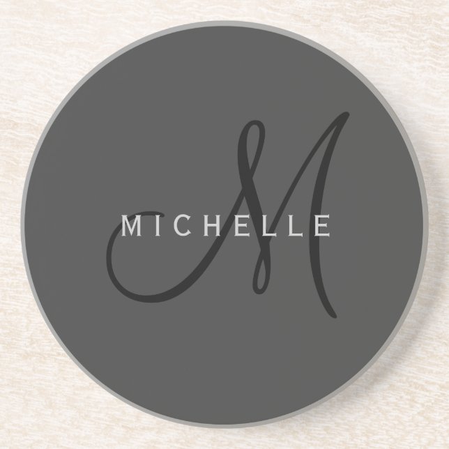 Professional Black Monogram Gray Your Name Coaster (Front)