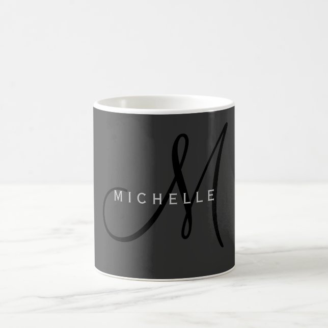 Professional Black Monogram Gray Your Name Coffee Mug (Center)
