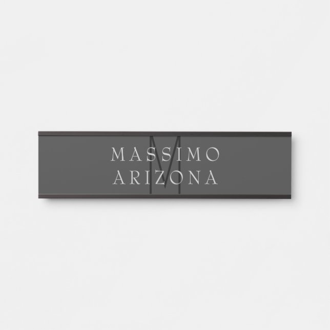 Professional Black Monogram Gray Your Name Door Sign (Front)