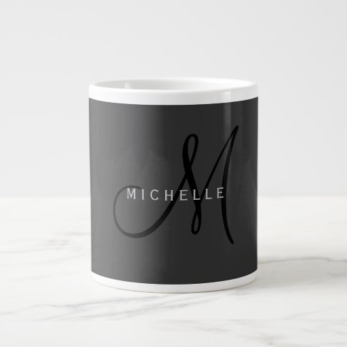 Professional Black Monogram Gray Your Name Giant Coffee Mug