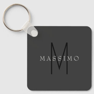 Professional Black Monogram Gray Your Name Keychain