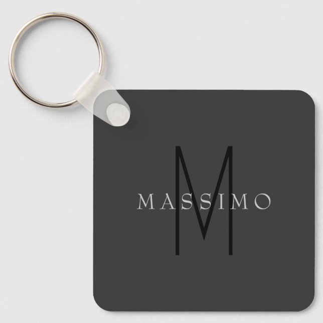 Professional Black Monogram Gray Your Name Keychain (Front)