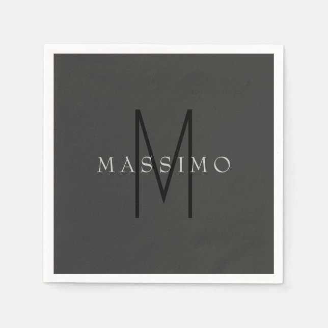 Professional Black Monogram Gray Your Name Napkins (Front)