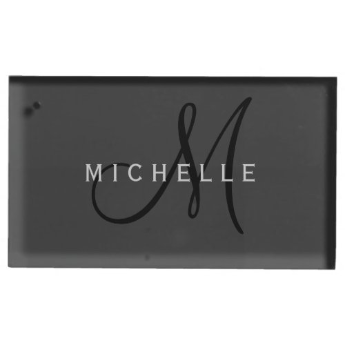 Professional Black Monogram Gray Your Name Place Card Holder