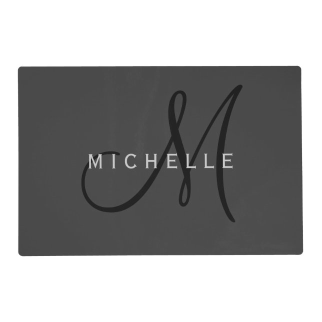 Professional Black Monogram Gray Your Name Placemat (Front)