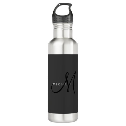 Professional Black Monogram Gray Your Name Stainless Steel Water Bottle