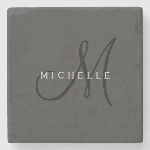 Professional Black Monogram Gray Your Name Stone Coaster