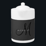 Professional Black Monogram Gray Your Name Teapot<br><div class="desc">Plain Minimalist Modern Designs. They're all simple,  attractive,  unique.</div>
