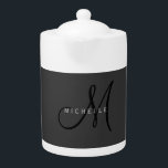 Professional Black Monogram Gray Your Name Teapot<br><div class="desc">Plain Minimalist Modern Designs. They're all simple,  attractive,  unique.</div>