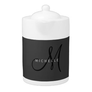 Professional Black Monogram Gray Your Name Teapot