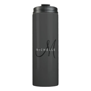 Professional Black Monogram Gray Your Name Thermal Tumbler