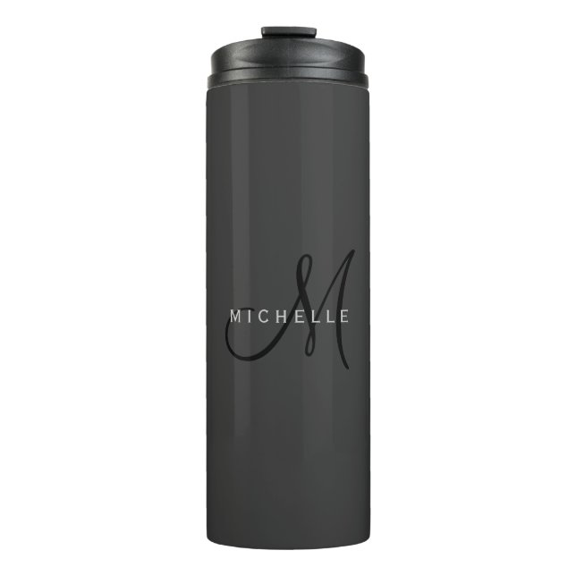 Professional Black Monogram Gray Your Name Thermal Tumbler (Front)