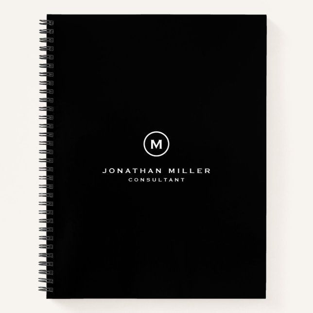 Professional Black Monogram Initial Medallion Notebook (Front)