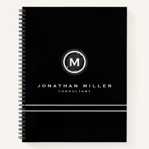 Professional Black Monogram Medallion Notebook