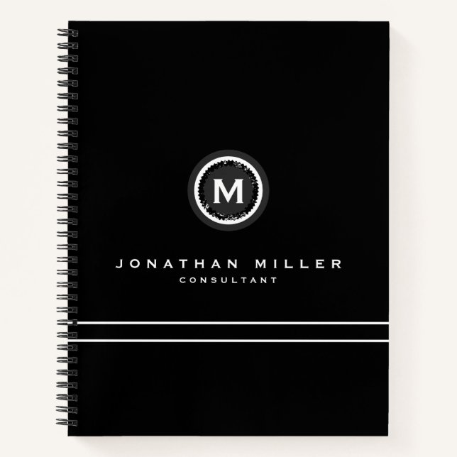 Professional Black Monogram Medallion Notebook (Front)