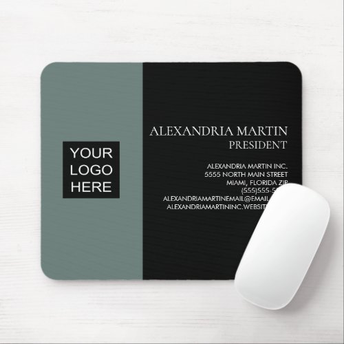 Professional Black Moss Green Logo Name Contact  Mouse Pad