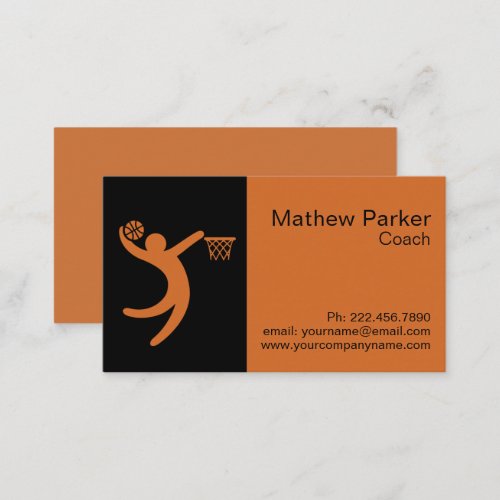Professional Black Orange Basketball Coach Business Card