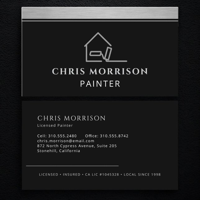 Professional Black Paint Roller Painter Business Card (Creator Uploaded)