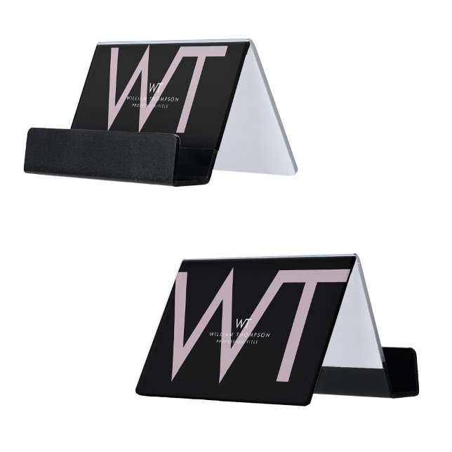Professional Black Pink Business Monogram Initials Desk Business Card Holder (Professional Black Pink Business Monogram Initials Desk Business Card Holder)