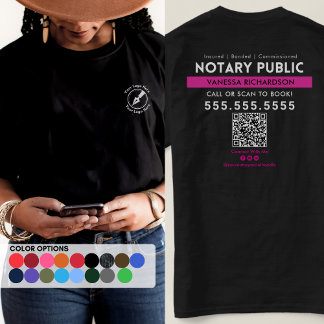 Professional Black Pink Notary Public Logo QR Code T-Shirt
