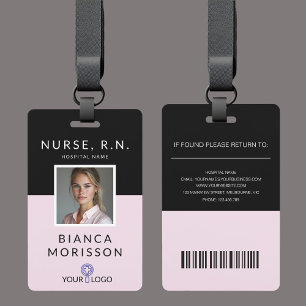 Professional Black & Pink Nurse ID Badge