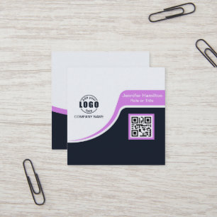 Professional Black Purple add your Logo QR Code Bu Square Business Card