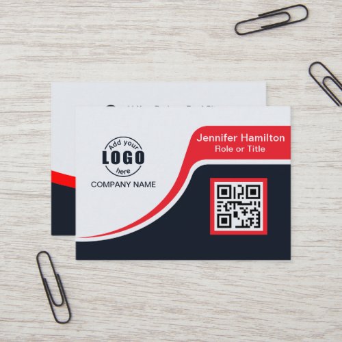 Professional Black Red add your Logo QR Code  Busi Business Card