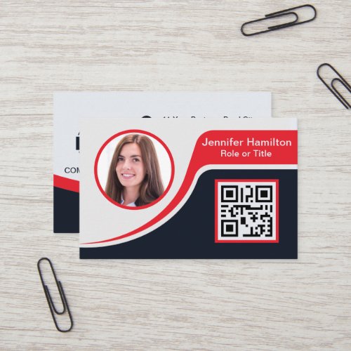 Professional Black Red add your Logo QR Code Business Card