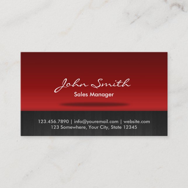 Professional Black & Red Sales Manager Business Card (Front)