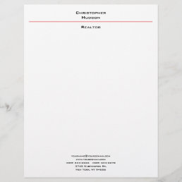 Professional Black Red White Simple Plain Realtor Letterhead