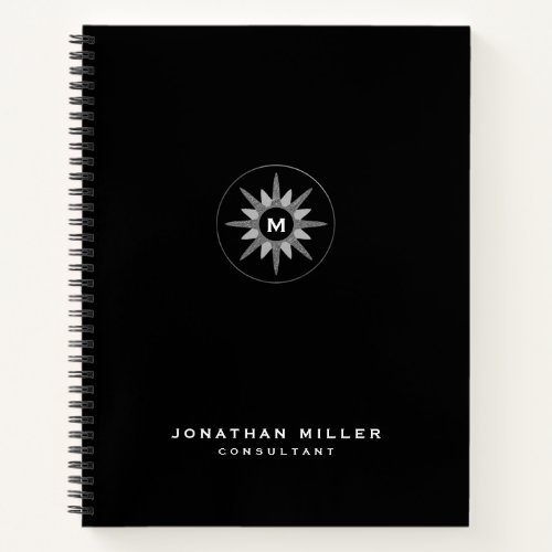 Professional Black  Silver Monogram Initial Notebook