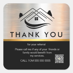 Professional black & Sliver Real Estate Thank You  Square Sticker
