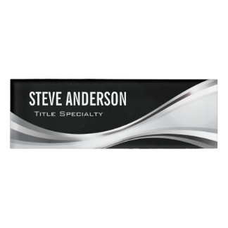 Professional Black Swirl Silver Metallic Style Name Tag