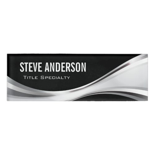 Professional Black Swirl Silver Metallic Style Name Tag