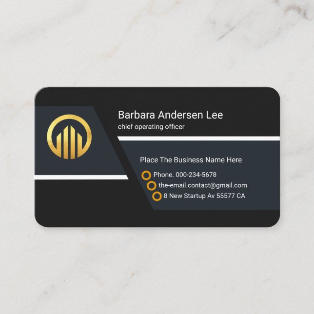 Professional Black Trapezium Lines CEO Business Card (Front)