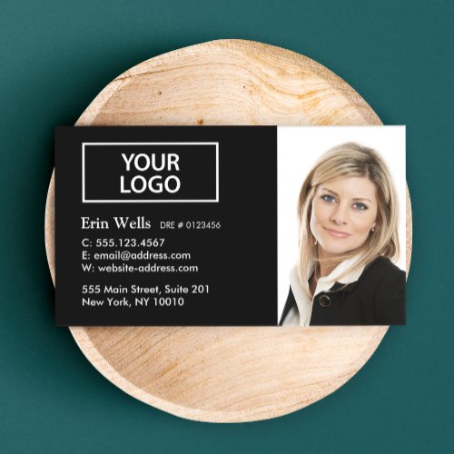 Professional Black White Add Your Photo Logo Business Card