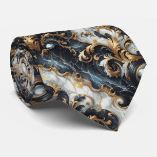 Professional Black, White and Gold Marble Neck Tie