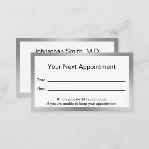 Professional Black White and Silver Doctor Office Appointment Card
