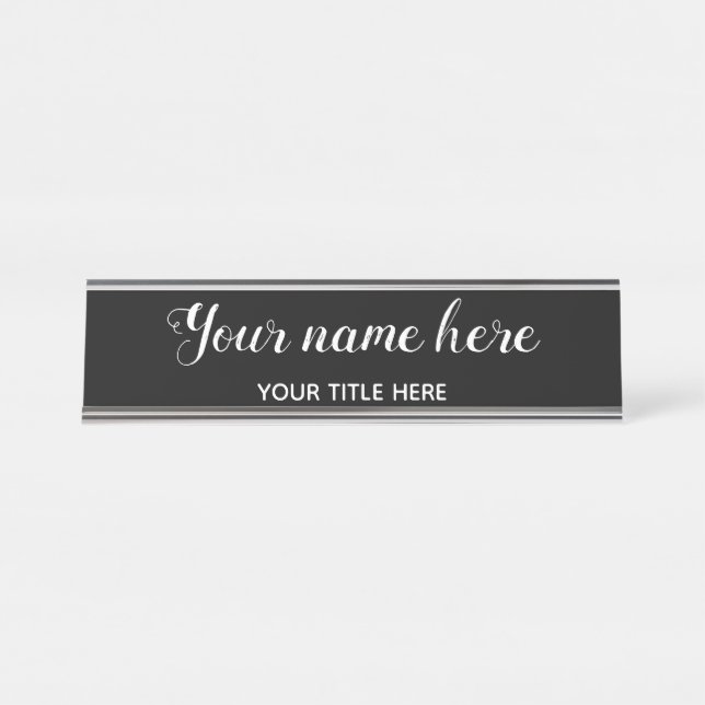 Professional black white calligraphy simple modern desk name plate (Front)