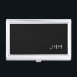 Professional Black & White Classic Monogram Busine Business Card Case<br><div class="desc">Professional business card holder features sleek minimalist design in a black and white color palette. Custom monogram initials presented on a simple black background in classic font; positioned lower right hand corner. Shown with personalized monogram initials in a simple classic modern font, this executive business card holder is designed as...</div>