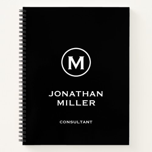 Professional Black White Classic Monogram Notebook