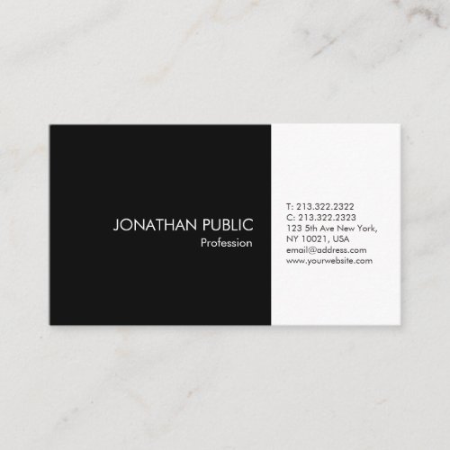 Professional Black White Elegant Artistic Plain Business Card