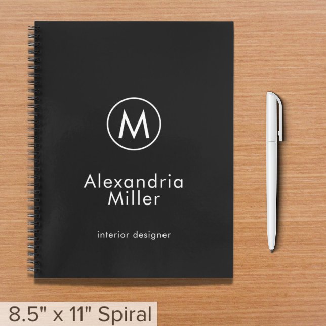 Professional Black White Elegant Monogram Notebook (Creator Uploaded)