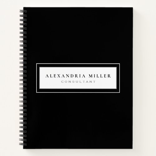Professional Black  White Framed Name  Subject Notebook